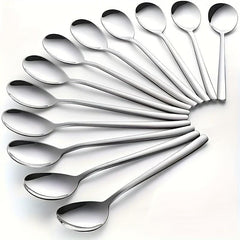 12pcs Stainless Steel Soup Spoons with Long Handles for Kitchen and Restaurant