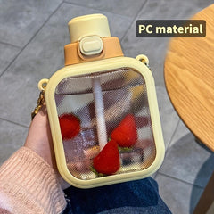 Mini Lightweight Translucent Water Bottle With Straw Leak Proof Portable