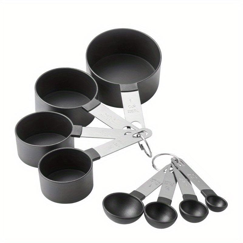 8pcs Measuring Cups & Spoons Set Stainless Steel Handle Accurate Teaspoon Kitche