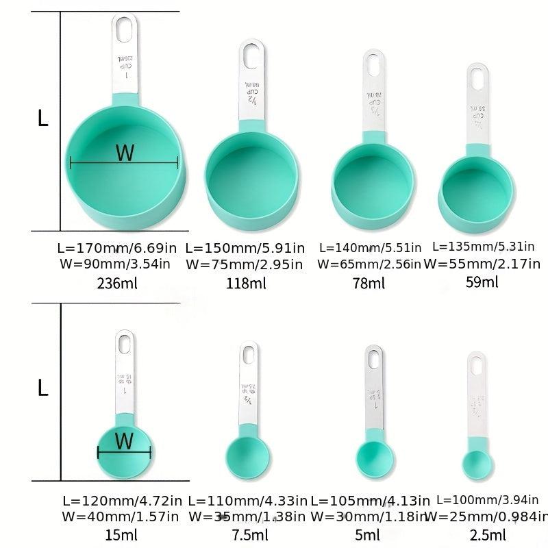 8pcs Measuring Cups & Spoons Set Stainless Steel Handle Accurate Teaspoon Kitche