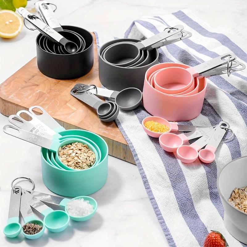 8pcs Measuring Cups & Spoons Set Stainless Steel Handle Accurate Teaspoon Kitche