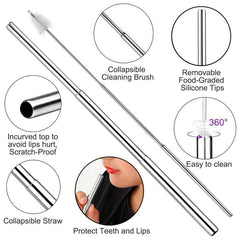 Retractable Stainless Steel Straw with Cleaning Brushes