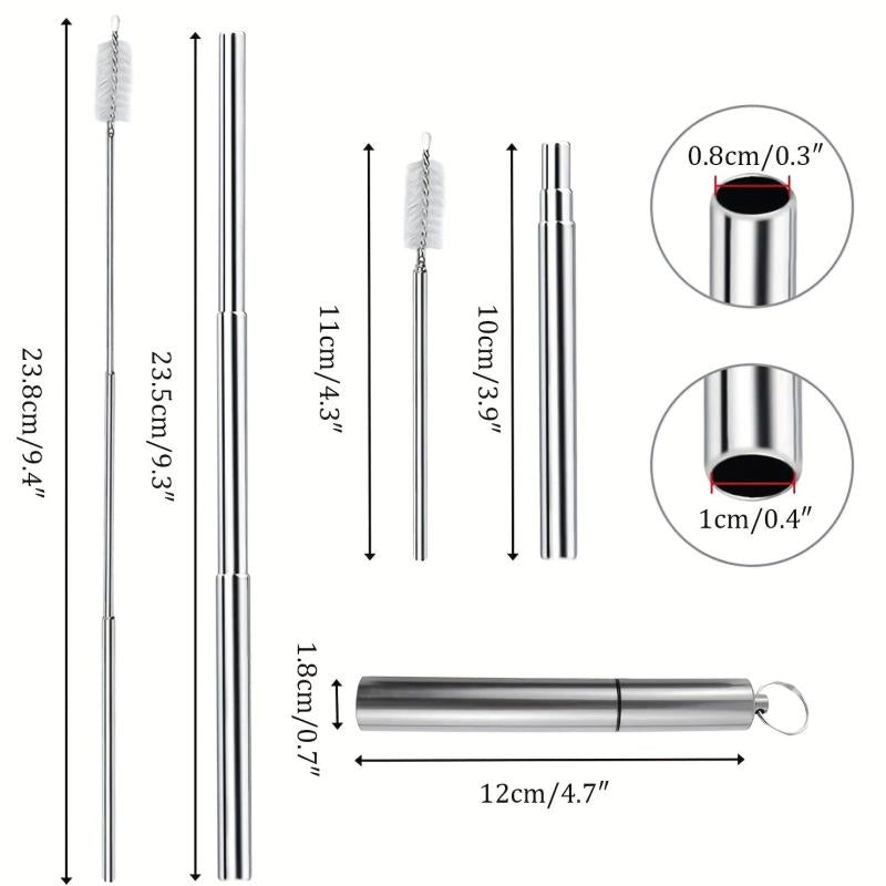 Retractable Stainless Steel Straw with Cleaning Brushes