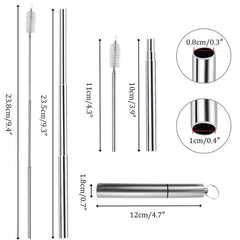 Retractable Stainless Steel Straw with Cleaning Brushes