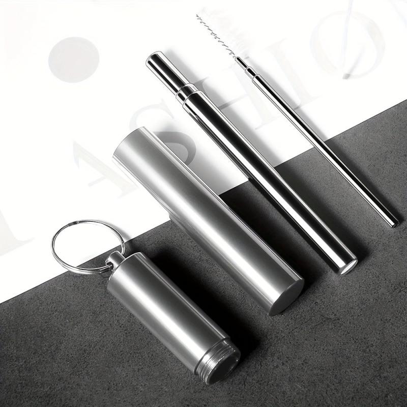 Retractable Stainless Steel Straw with Cleaning Brushes
