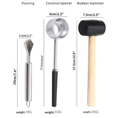3pcs Coconut Opening Tool Coconut Hammer Coconut Opener Multifunctional