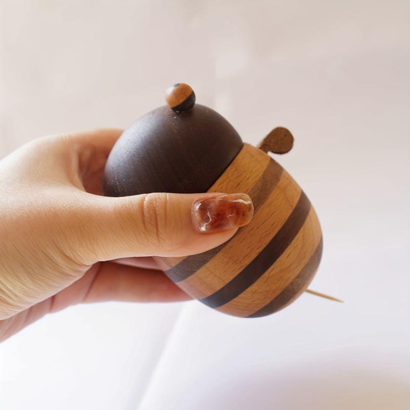 Wooden Bee Toothpick Holder With Lid, Non-slip & Wear-resistant