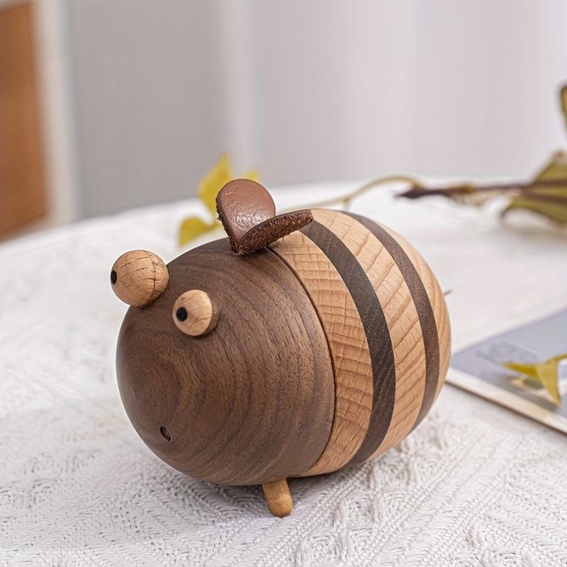 Wooden Bee Toothpick Holder With Lid, Non-slip & Wear-resistant
