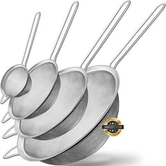 4pc Stainless Steel Mesh Strainers Set Sift Strain Sieve Kitchen Cookware