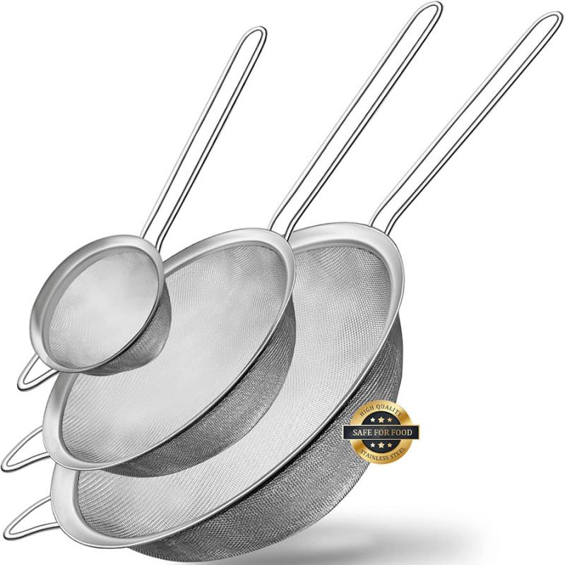 4pc Stainless Steel Mesh Strainers Set Sift Strain Sieve Kitchen Cookware