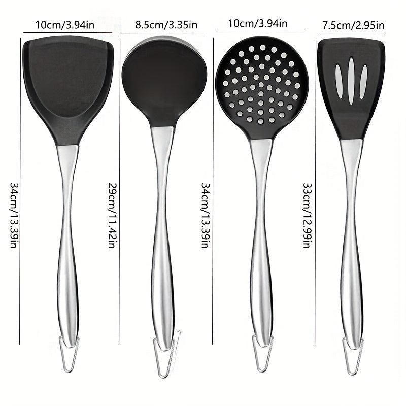 Silicone Utensil Set with Stainless Steel Handle - Spatula, Shovel, Spoon