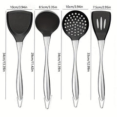 Silicone Utensil Set with Stainless Steel Handle - Spatula, Shovel, Spoon