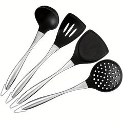 Silicone Utensil Set with Stainless Steel Handle - Spatula, Shovel, Spoon