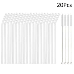 20pcs Transparent Heart Glass Straw High Borosilicate Straw with Cleaning Brush
