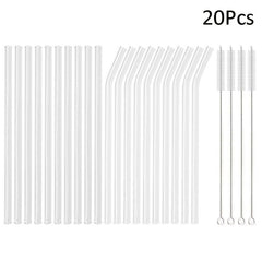 20pcs Transparent Heart Glass Straw High Borosilicate Straw with Cleaning Brush