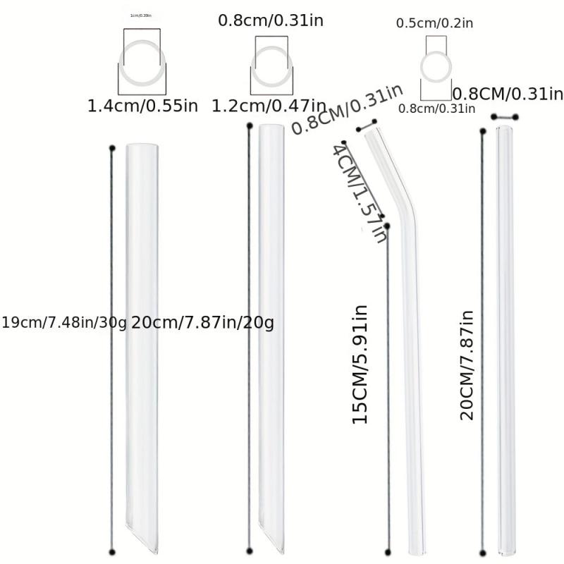 20pcs Transparent Heart Glass Straw High Borosilicate Straw with Cleaning Brush