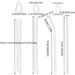 20pcs Transparent Heart Glass Straw High Borosilicate Straw with Cleaning Brush