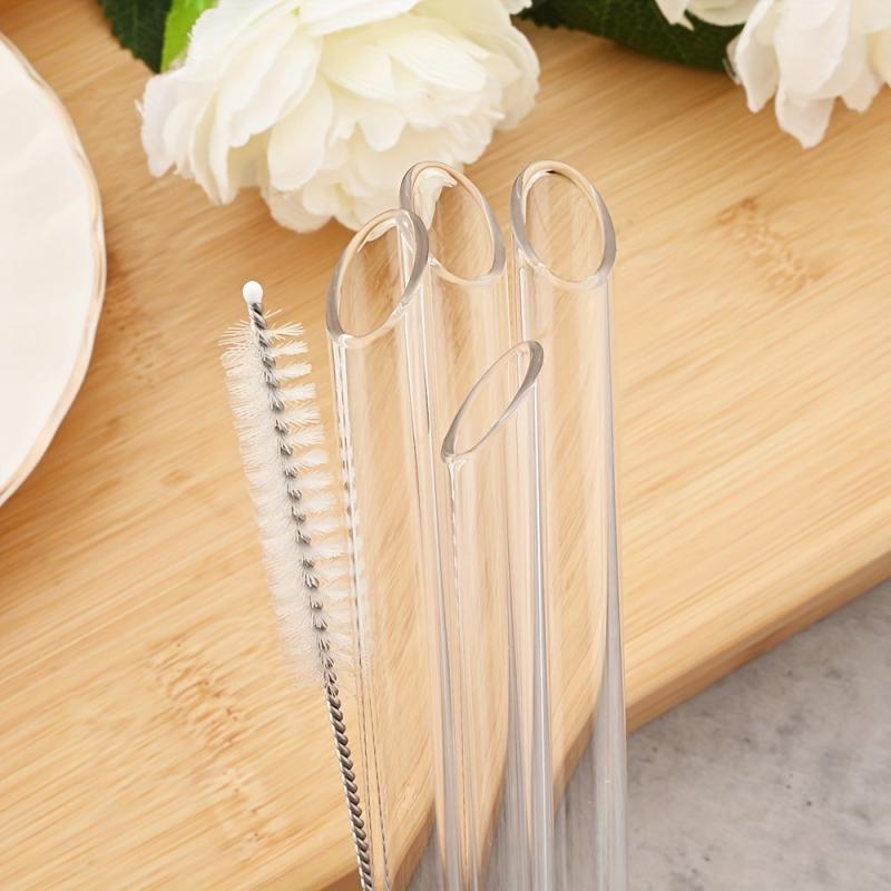 20pcs Transparent Heart Glass Straw High Borosilicate Straw with Cleaning Brush