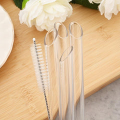 20pcs Transparent Heart Glass Straw High Borosilicate Straw with Cleaning Brush