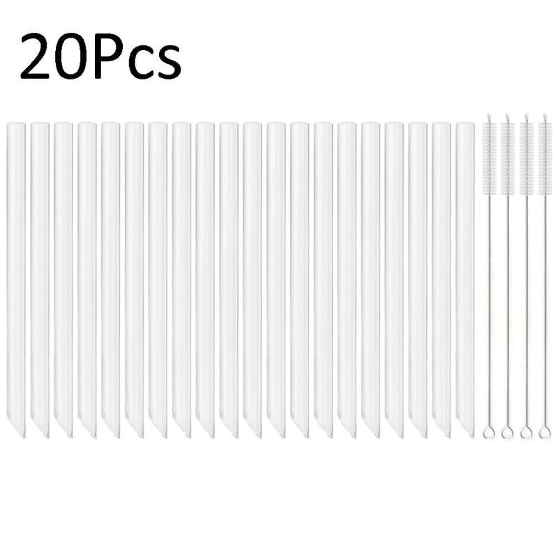20pcs Transparent Heart Glass Straw High Borosilicate Straw with Cleaning Brush