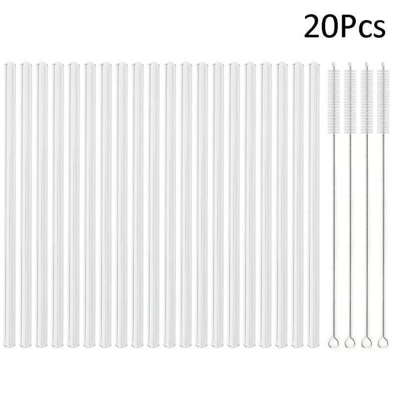 20pcs Transparent Heart Glass Straw High Borosilicate Straw with Cleaning Brush