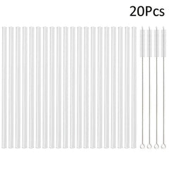 20pcs Transparent Heart Glass Straw High Borosilicate Straw with Cleaning Brush