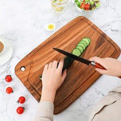 Small Wood Cutting Board with Juice Groove & Handles for Kitchen