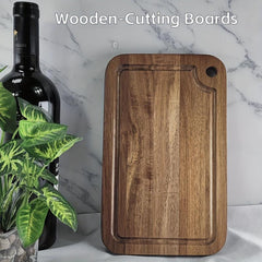 Small Wood Cutting Board with Juice Groove & Handles for Kitchen