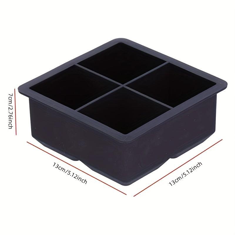 Large Ice Cube Trays 4 Grids Silicone Square Mold Whiskey Cocktails Drinks Chill