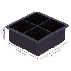 Large Ice Cube Trays 4 Grids Silicone Square Mold Whiskey Cocktails Drinks Chill