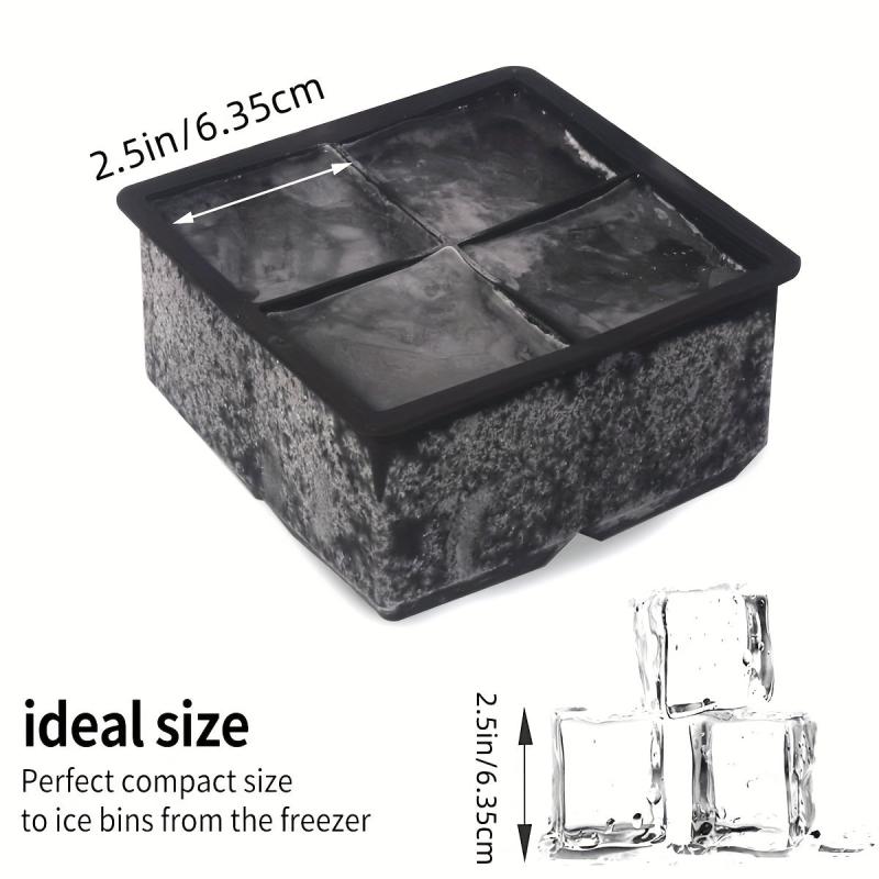 Large Ice Cube Trays 4 Grids Silicone Square Mold Whiskey Cocktails Drinks Chill