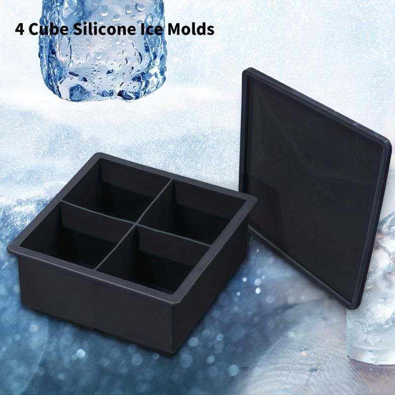 Large Ice Cube Trays 4 Grids Silicone Square Mold Whiskey Cocktails Drinks Chill