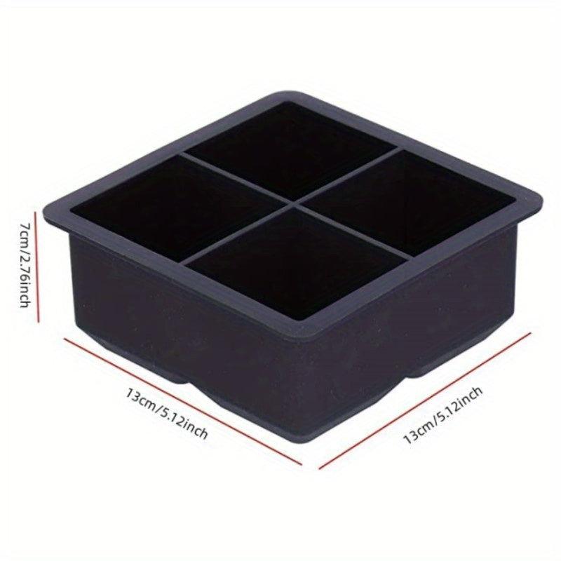 Large Ice Cube Trays 4 Grids Silicone Square Mold Whiskey Cocktails Drinks Chill