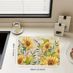 Rubber Kitchen Drain Mat Sunflower Pattern Coaster Absorbent Mat