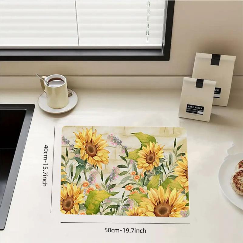Rubber Kitchen Drain Mat Sunflower Pattern Coaster Absorbent Mat
