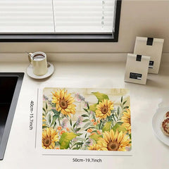 Rubber Kitchen Drain Mat Sunflower Pattern Coaster Absorbent Mat