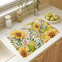 Rubber Kitchen Drain Mat Sunflower Pattern Coaster Absorbent Mat