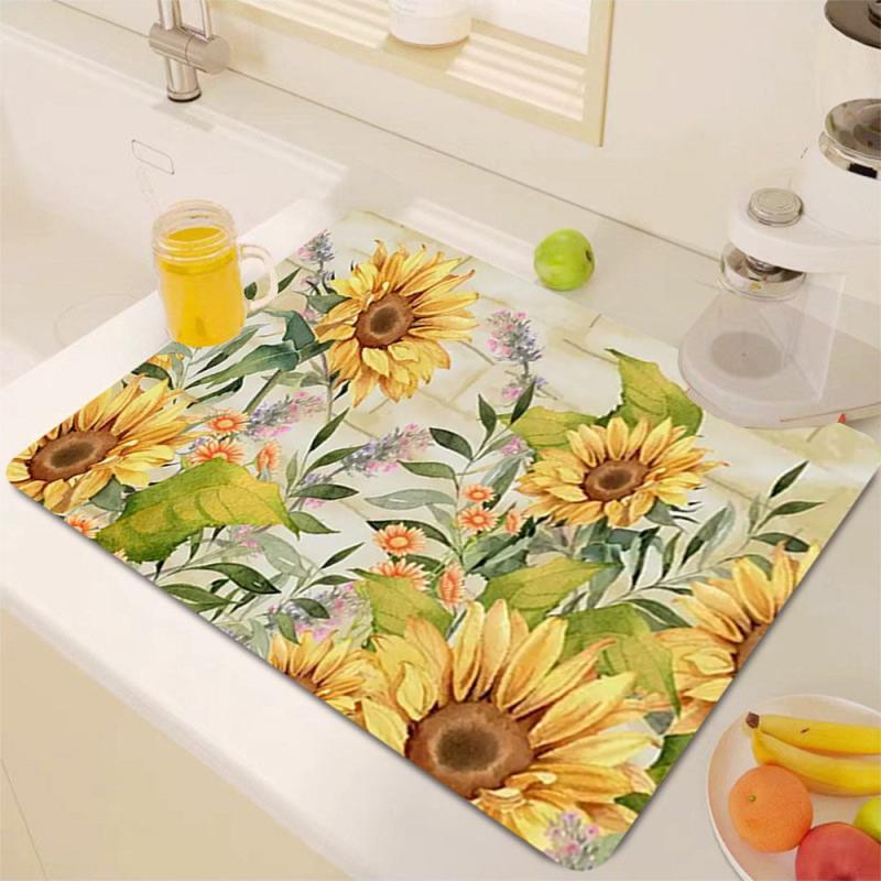 Rubber Kitchen Drain Mat Sunflower Pattern Coaster Absorbent Mat