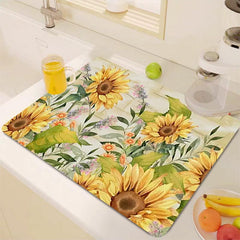 Rubber Kitchen Drain Mat Sunflower Pattern Coaster Absorbent Mat
