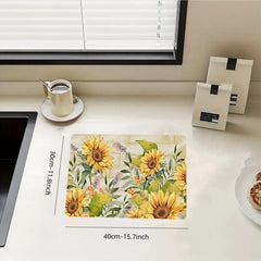 Rubber Kitchen Drain Mat Sunflower Pattern Coaster Absorbent Mat