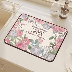 Flower Pattern Dish Drying Mat Non Slip Absorbent Coffee Machine Mat