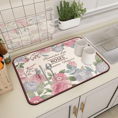 Flower Pattern Dish Drying Mat Non Slip Absorbent Coffee Machine Mat
