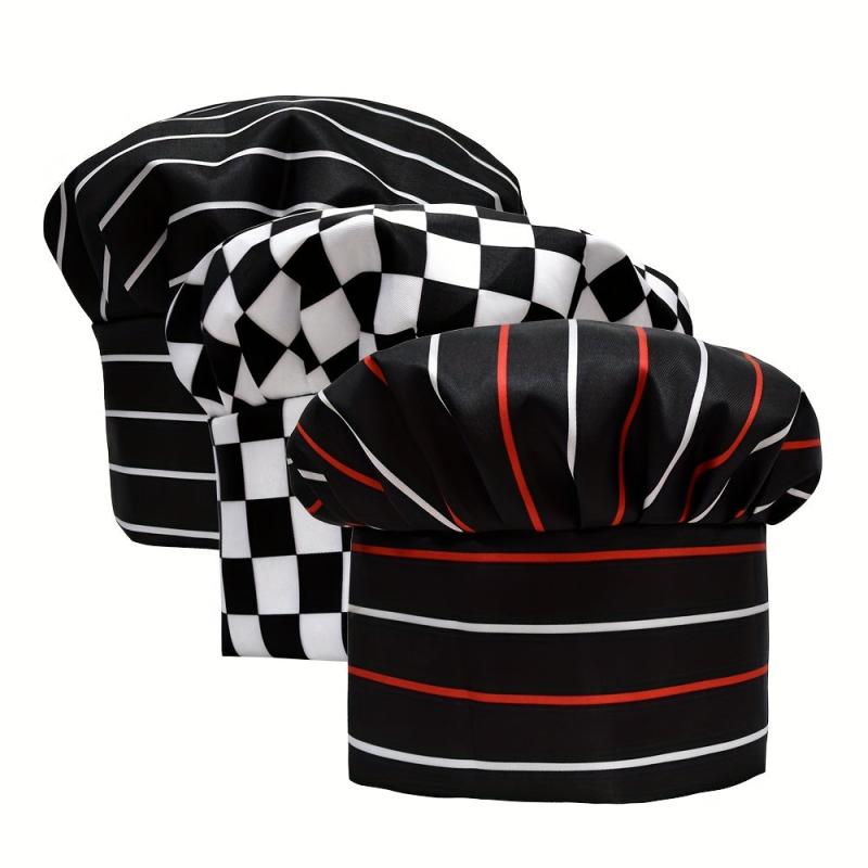 Chef Hat Striped And Plaid Adjustable Beret