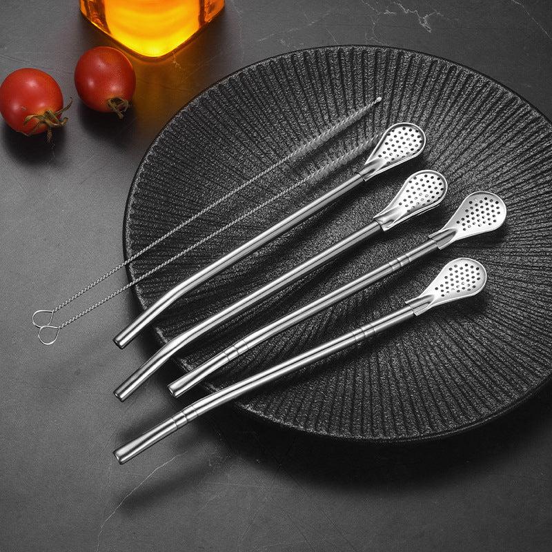 Stainless Steel Straw Spoons Set of 3