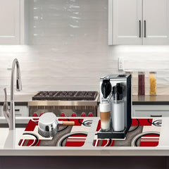Red Rubber Dish Drying Mat Modern Geometric Absorbent Kitchen Drain Pad