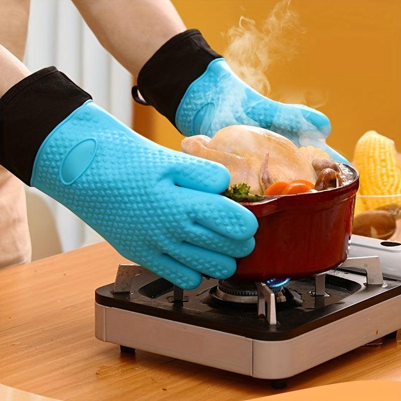 Silicone Oven Mitts Heat Resistant Thick Insulated Baking Gloves BBQ Kitchen