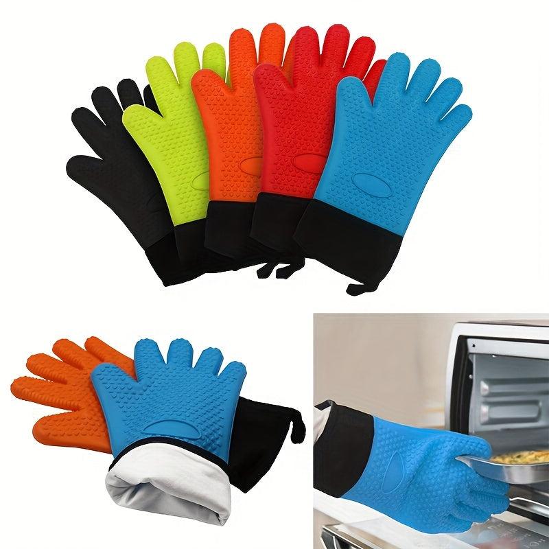 Silicone Oven Mitts Heat Resistant Thick Insulated Baking Gloves BBQ Kitchen
