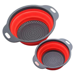 2pcs Silicone Strainer Basket Collapsible Colander Drain Basket Red Round