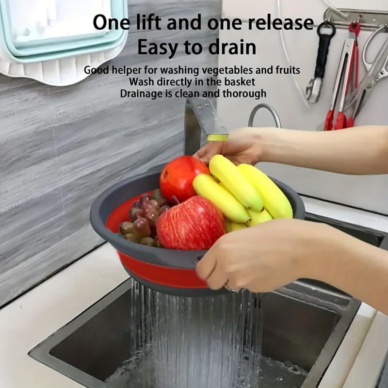 2pcs Silicone Strainer Basket Collapsible Colander Drain Basket Red Round