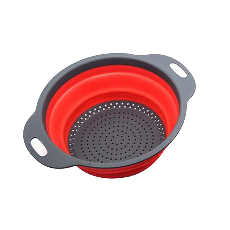 2pcs Silicone Strainer Basket Collapsible Colander Drain Basket Red Round